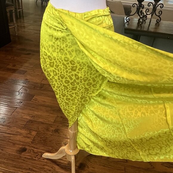 New York & Co NYCO Leopard Satin Midi Skirt Size 4 Neon Green Yellow Small 29W - Picture 7 of 16
